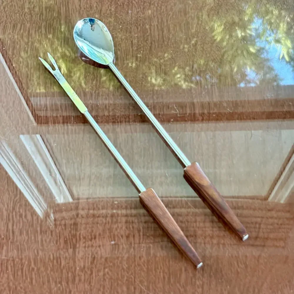 Vintage Bakelite Handle Serving Spoon & Fork Set Made in USA 9.5”